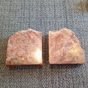 Vintage Polished Stone Bookends Natural Marble Red Live Edge Set of 2